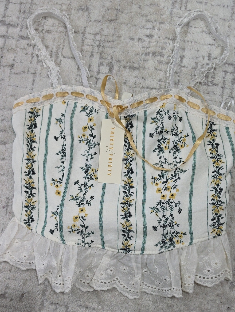 Thirteen Thirty White Floral Stripe Lace-Trim Cami